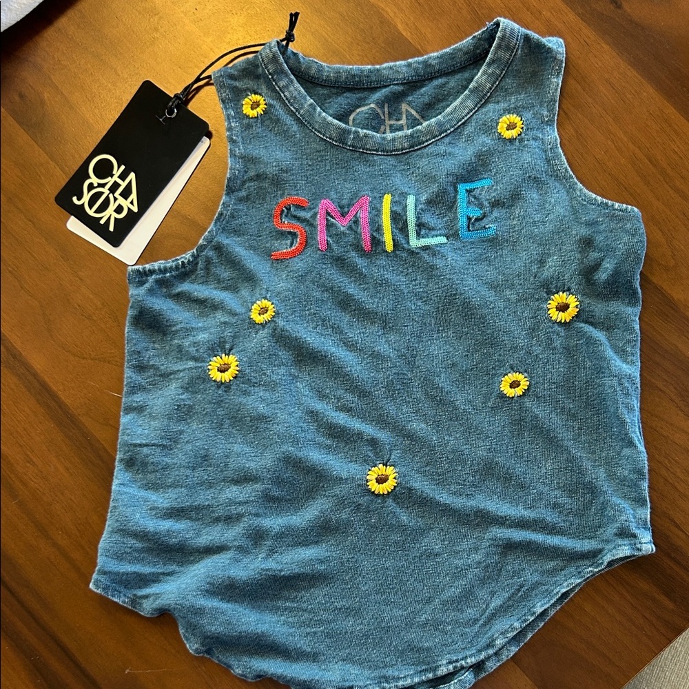 Chaser Kids Blue Tank with Colorful 'Smile' Embroidery